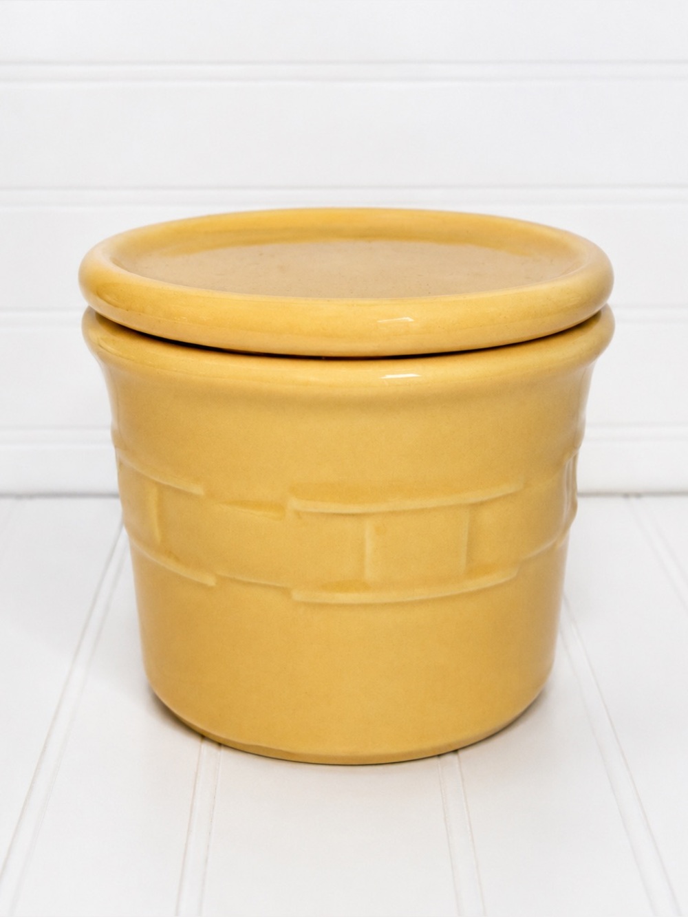 Longaberger Pottery Woven Traditions‎ Yellow Butternut Pint Crock with Lid